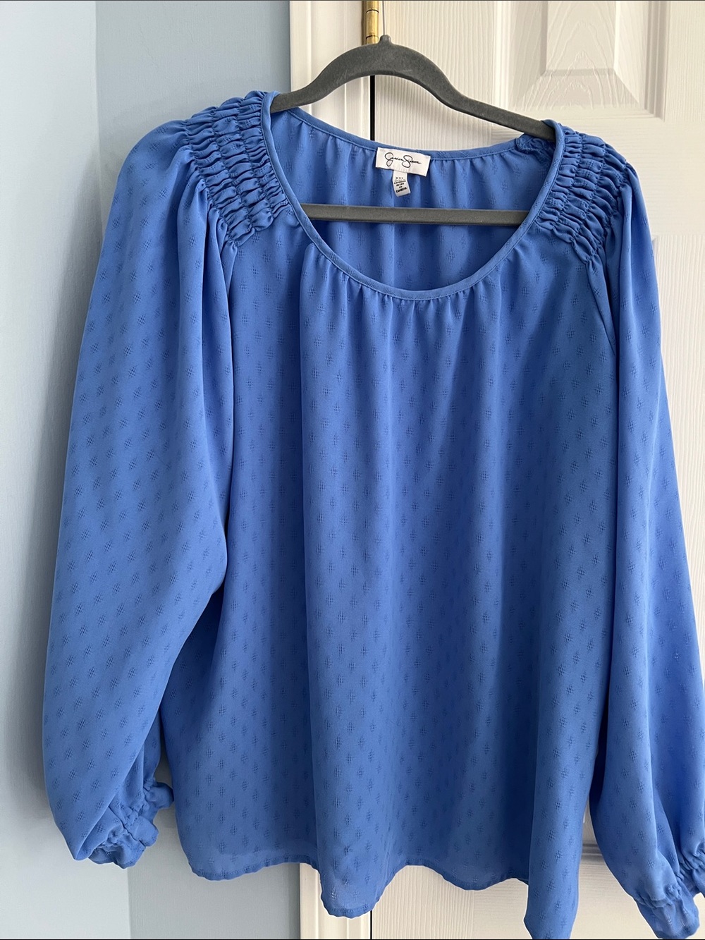 Jessica Simpson Cornflower Blue Smocked Shoulder Blouse
